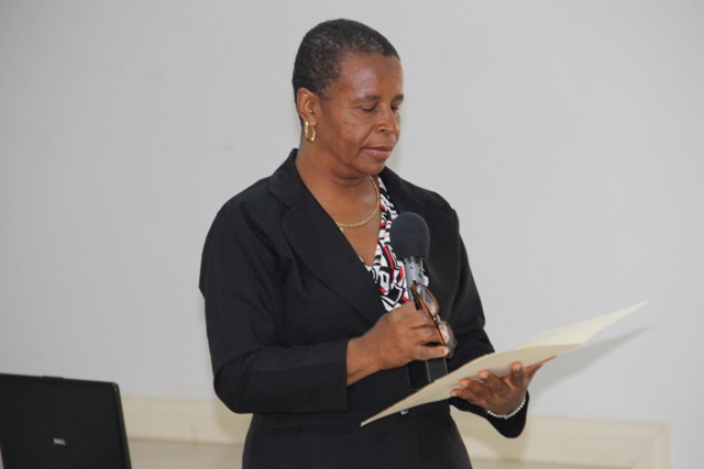 Permanent Secretary (Ag) in the Department of Human Resources Ornette Herbert delivering remarks at The Department of Human Resources’ “Understanding the Public Service” seminar on July 8, 2015, at the St. Paul’s Anglican Church Hall